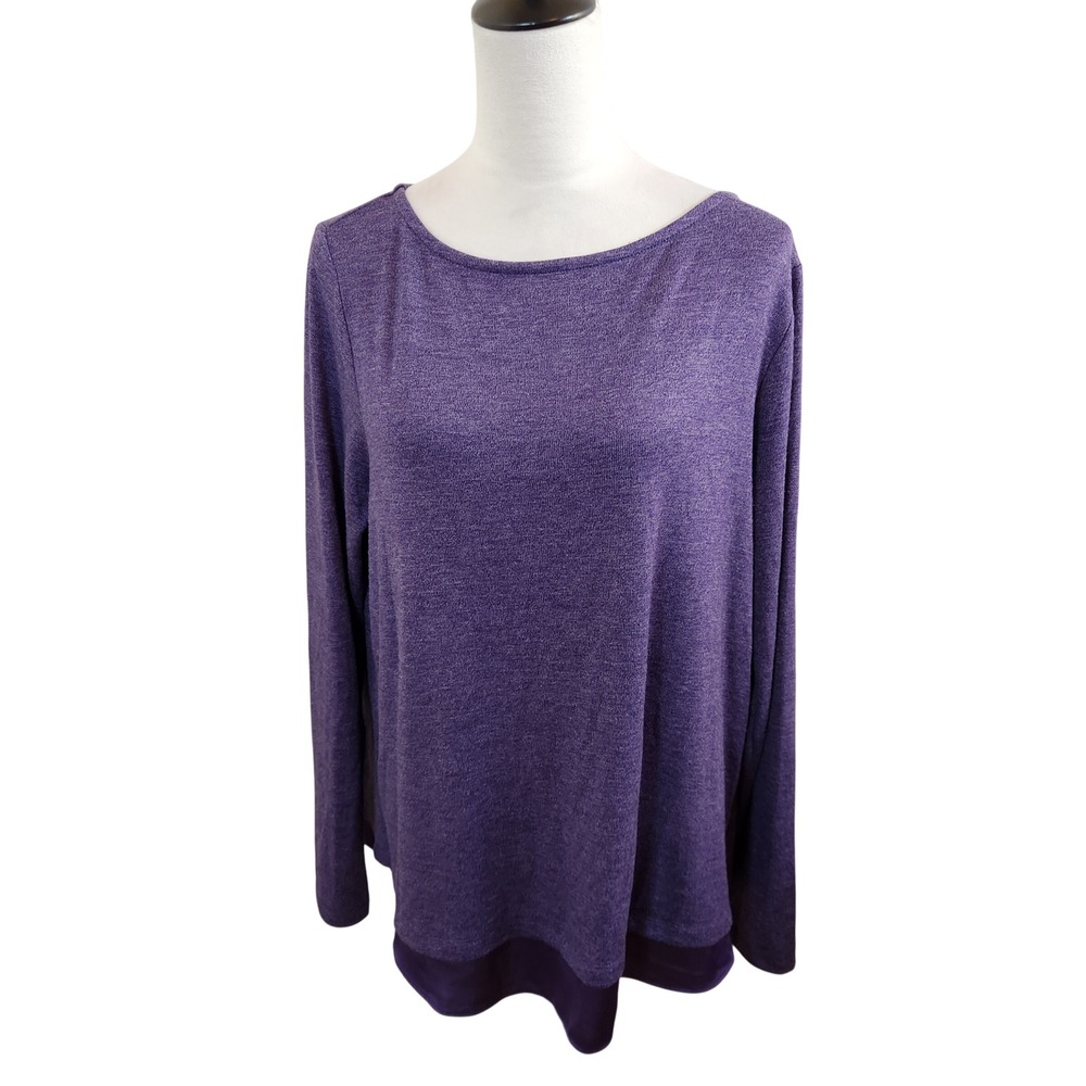 Lands End‎ Womens Large Tunic Top Purple Long Sleeve Boat Neck Layered Cozy Tee